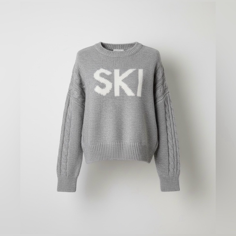 'AND NOW THIS Women's Cable-knit-detail Graphic Sweater SKI Design